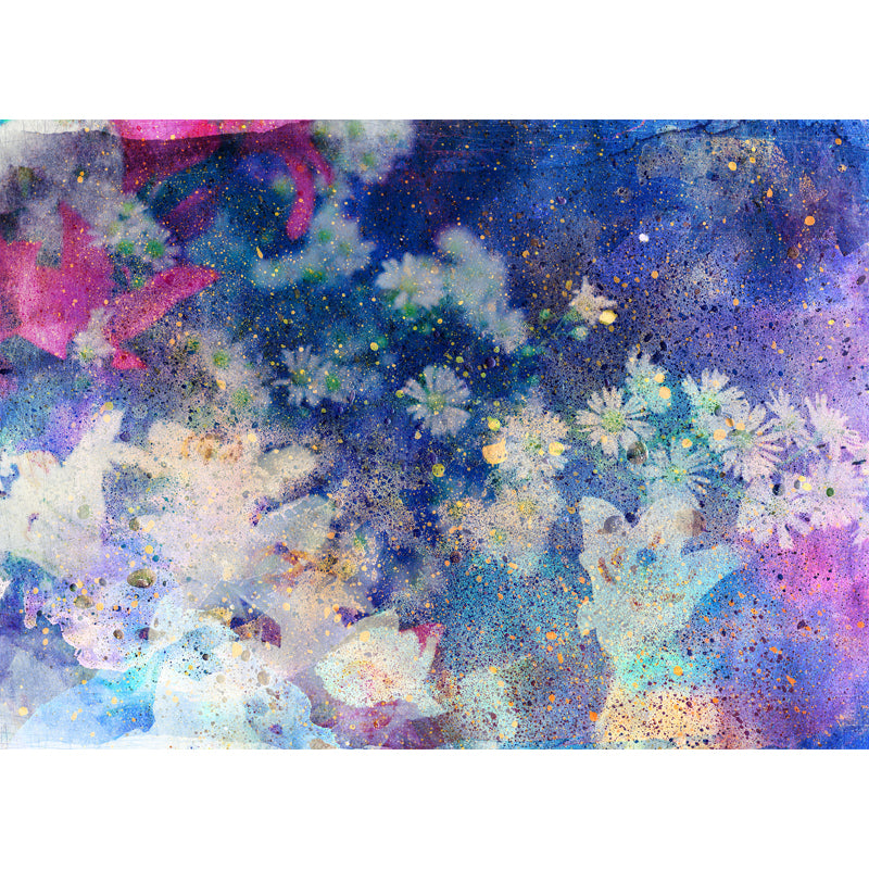 Magic Daisy Wall Paper Mural for Girls Room Watercolor Wall Art in Blue, Made to Measure Clearhalo 'Wall Decor' 'Wall Mural' 1508818