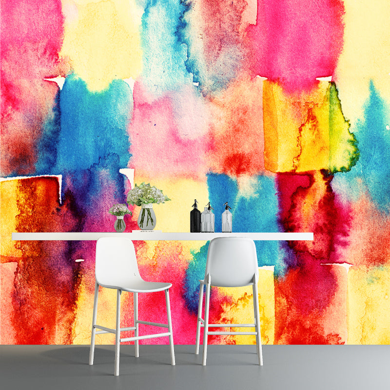 Hand Print Watercolor Mural Wallpaper Artistry Smooth Wall Decor in Orange, Custom Size Orange Clearhalo 'Wall Decor' 'Wall Mural' 1508835