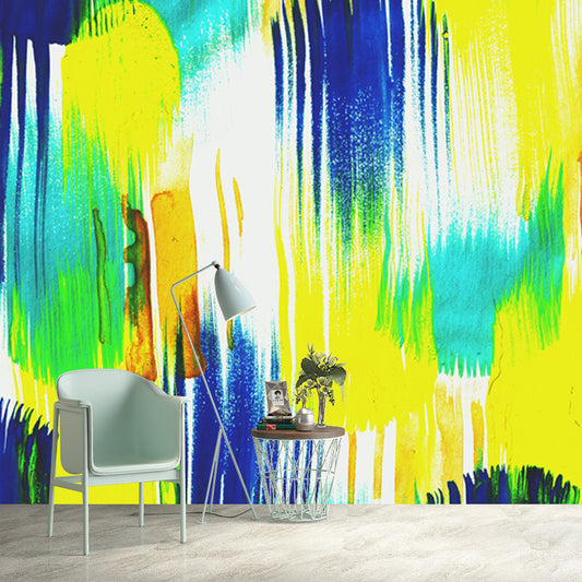 Yellow-Blue Brush Stroke Mural Decal Watercolor Modern Washable Wall Art for Living Room Clearhalo 'Wall Decor' 'Wall Mural' 1508847
