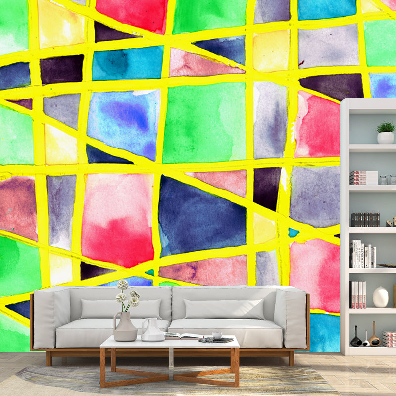 Artistic Geometric Watercolor Mural Green Moisture Resistant Wall Decor for Bedroom Green Clearhalo 'Wall Decor' 'Wall Mural' 1508850