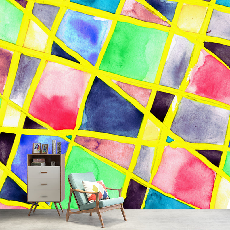 Artistic Geometric Watercolor Mural Green Moisture Resistant Wall Decor for Bedroom Clearhalo 'Wall Decor' 'Wall Mural' 1508852