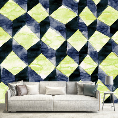 Huge Matrix Cubes Wallpaper Mural Yellow Non-Woven Wall Covering, Washable, Custom Printed Yellow Clearhalo 'Wall Decor' 'Wall Mural' 1508855