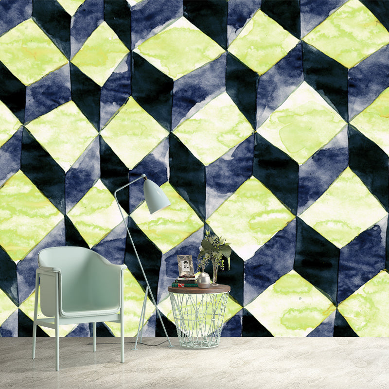 Huge Matrix Cubes Wallpaper Mural Yellow Non-Woven Wall Covering, Washable, Custom Printed Clearhalo 'Wall Decor' 'Wall Mural' 1508856