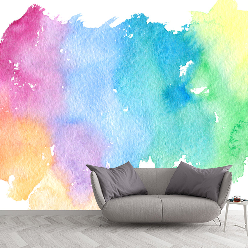 Illustration Art Deco Wall Mural Blue Watercolour Abstract Wall Covering, Custom-Printed Blue Clearhalo 'Wall Decor' 'Wall Mural' 1508865