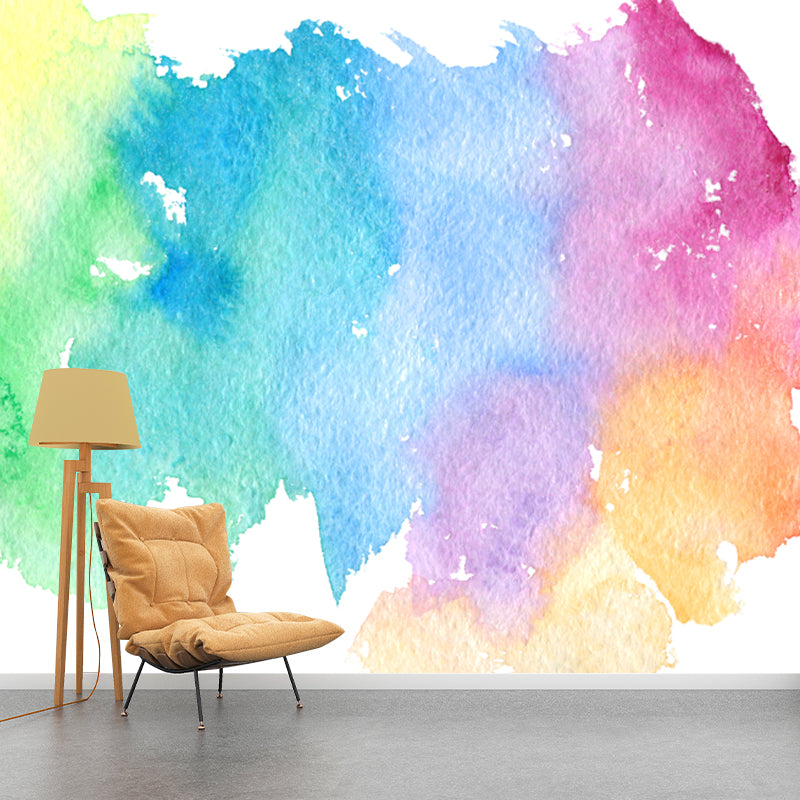 Illustration Art Deco Wall Mural Blue Watercolour Abstract Wall Covering, Custom-Printed Clearhalo 'Wall Decor' 'Wall Mural' 1508866