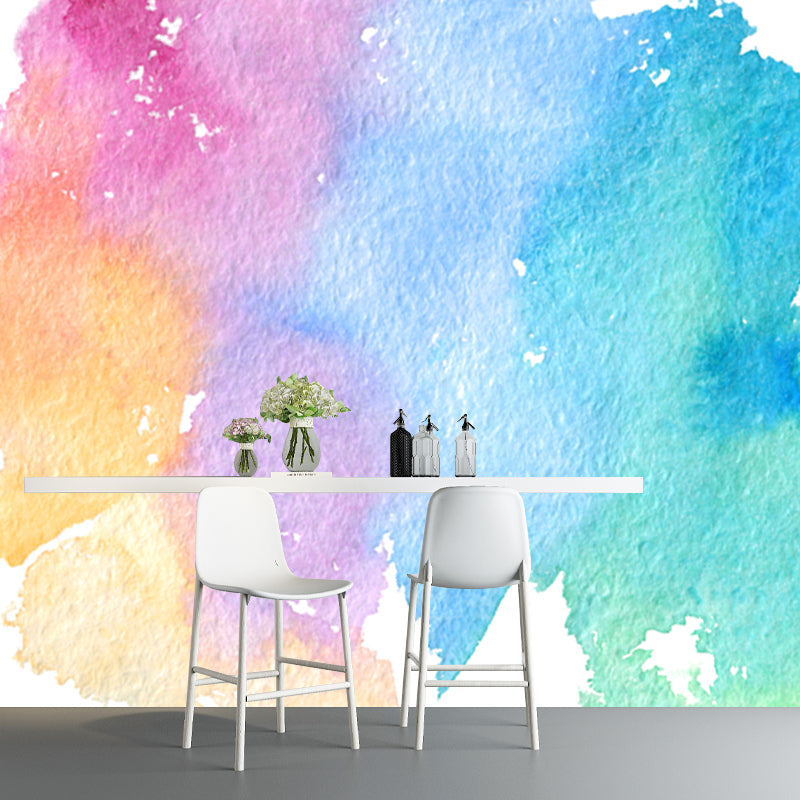 Illustration Art Deco Wall Mural Blue Watercolour Abstract Wall Covering, Custom-Printed Clearhalo 'Wall Decor' 'Wall Mural' 1508867