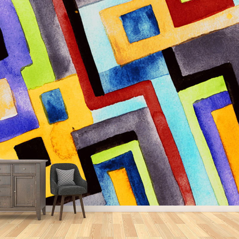 Orange Childrens Art Mural Wallpaper Whole House Floor Plan Wall Art for Bedroom Clearhalo 'Wall Decor' 'Wall Mural' 1508877