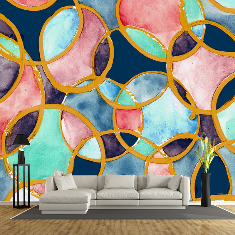 Bubbles Watercolor Wall Mural Decal Art Deco Smooth Wall Covering in Green and Pink Green Clearhalo 'Wall Decor' 'Wall Mural' 1508880