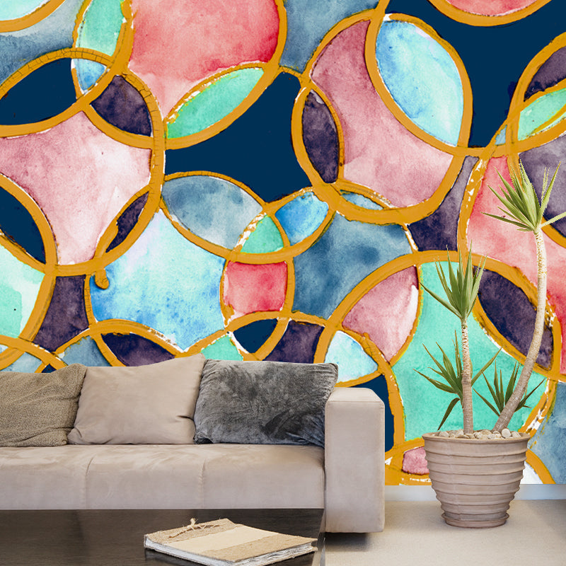 Bubbles Watercolor Wall Mural Decal Art Deco Smooth Wall Covering in Green and Pink Clearhalo 'Wall Decor' 'Wall Mural' 1508881