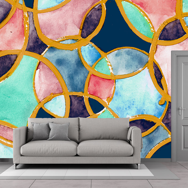 Bubbles Watercolor Wall Mural Decal Art Deco Smooth Wall Covering in Green and Pink Clearhalo 'Wall Decor' 'Wall Mural' 1508882