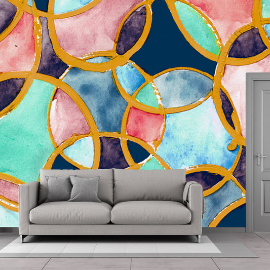 Bubbles Watercolor Wall Mural Decal Art Deco Smooth Wall Covering in Green and Pink