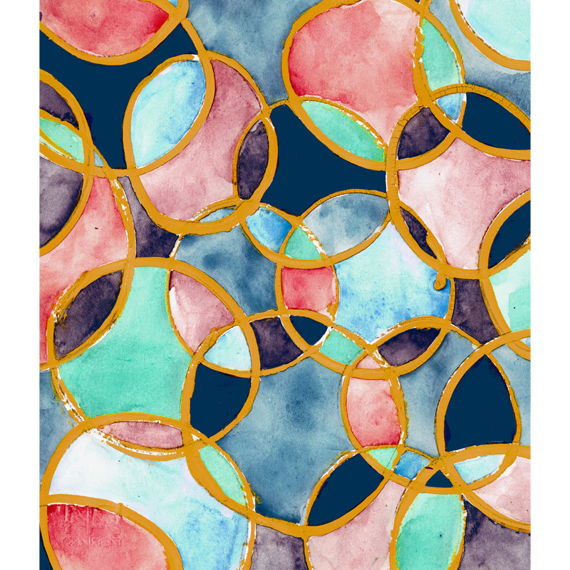 Bubbles Watercolor Wall Mural Decal Art Deco Smooth Wall Covering in Green and Pink Clearhalo 'Wall Decor' 'Wall Mural' 1508883