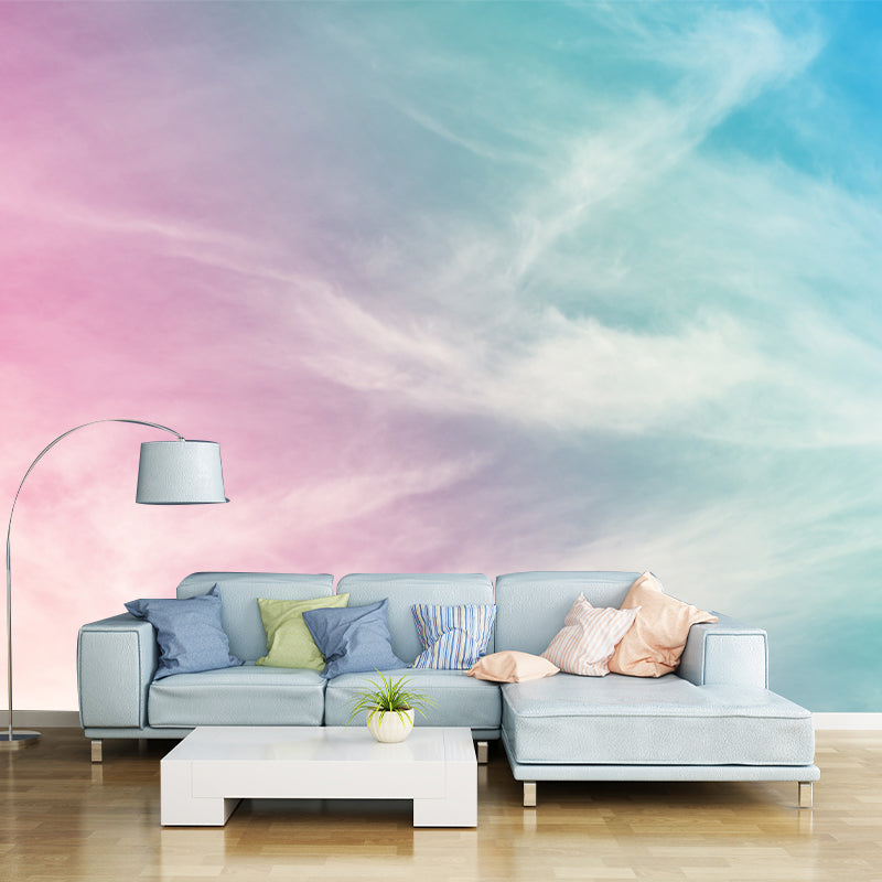 Pink Sky Painting Wall Mural Decal Moisture-Resistant Wall Covering for Living Room Pink Clearhalo 'Wall Decor' 'Wall Mural' 1508900