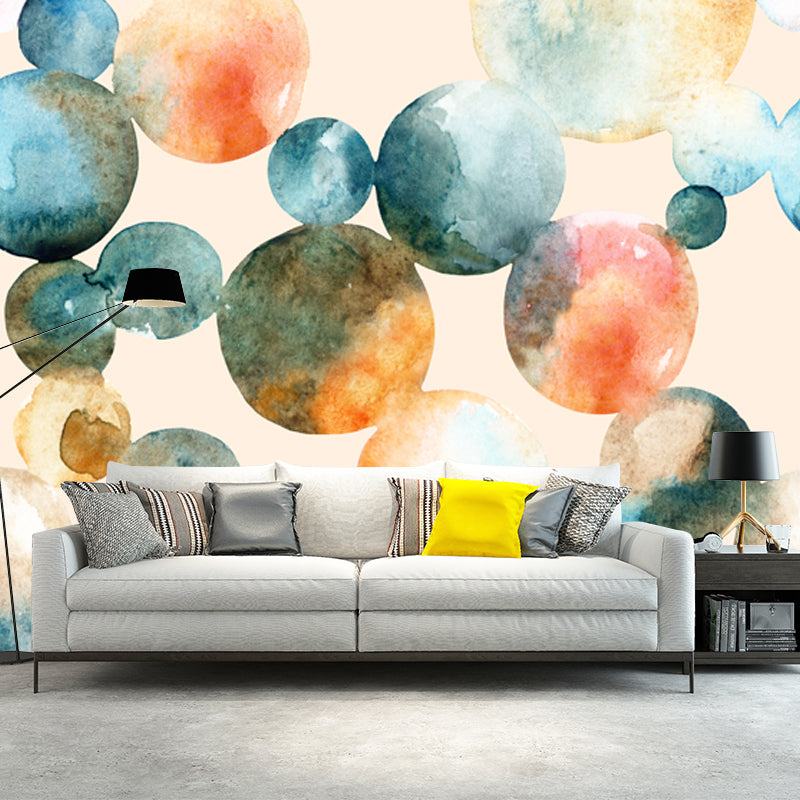 Modern Art Circles Drawing Mural for Bedroom Personalized Size Wall Art in Yellow Yellow Clearhalo 'Wall Decor' 'Wall Mural' 1508910