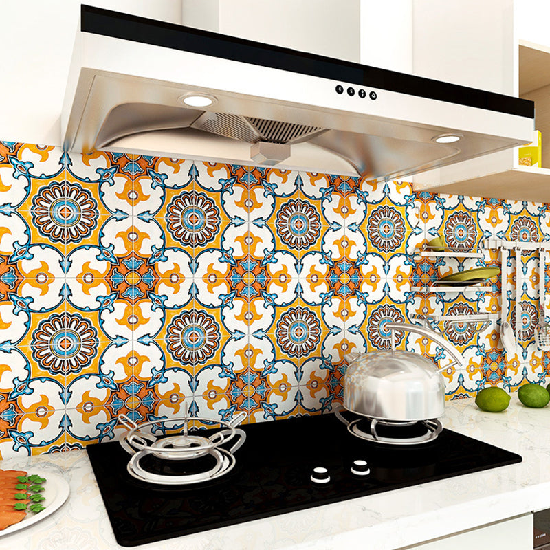 Ethnic Floral Pattern Stick Wallpaper Panels for Kitchen, Bright Color, 3.5' L x 23.5" W Yellow Clearhalo 'Wall Decor' 'Wallpaper' 1508924