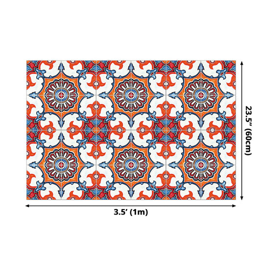 Ethnic Floral Pattern Stick Wallpaper Panels for Kitchen, Bright Color, 3.5' L x 23.5" W Clearhalo 'Wall Decor' 'Wallpaper' 1508930