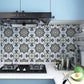 Ethnic Floral Pattern Stick Wallpaper Panels for Kitchen, Bright Color, 3.5' L x 23.5" W Blue Clearhalo 'Wall Decor' 'Wallpaper' 1508931