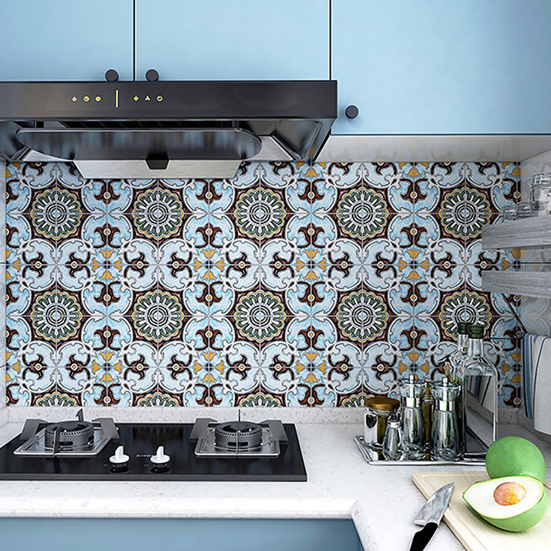 Ethnic Floral Pattern Stick Wallpaper Panels for Kitchen, Bright Color, 3.5' L x 23.5" W Blue Clearhalo 'Wall Decor' 'Wallpaper' 1508931