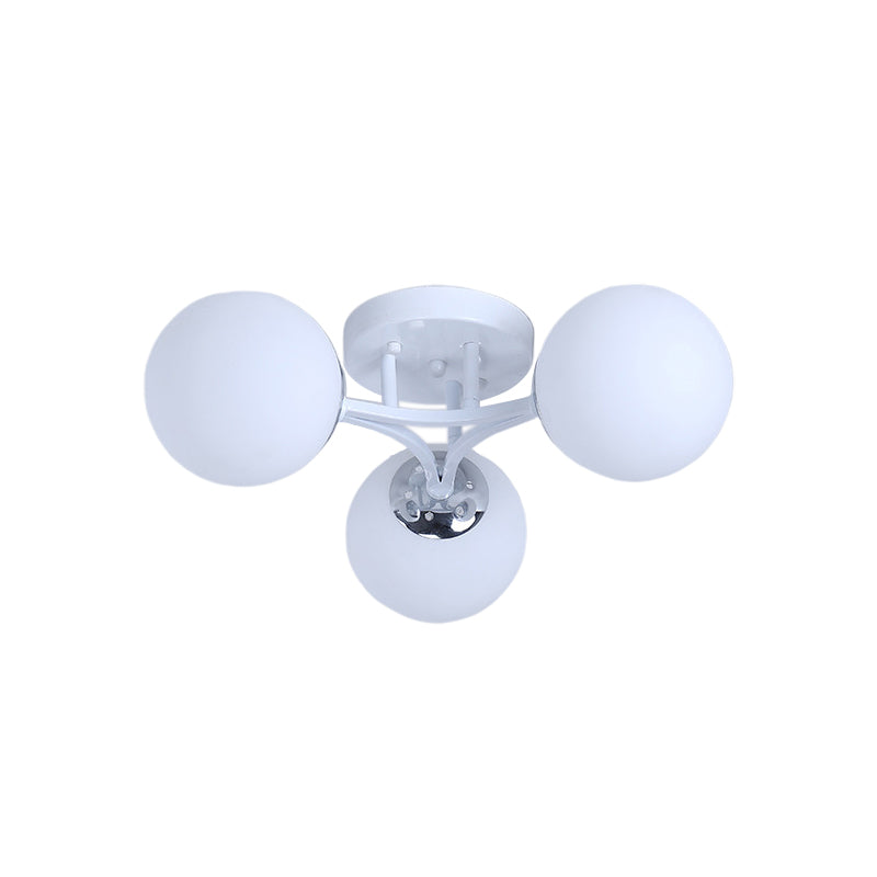 White/Black Globe Glass Shade Semi Flush Mount Light Fixture Nordic Metal 3/5/9 Lights Ceiling Flush Mount for Living Room Clearhalo 'Ceiling Lights' 'Close To Ceiling Lights' 'Close to ceiling' 'Semi-flushmount' Lighting' 150950