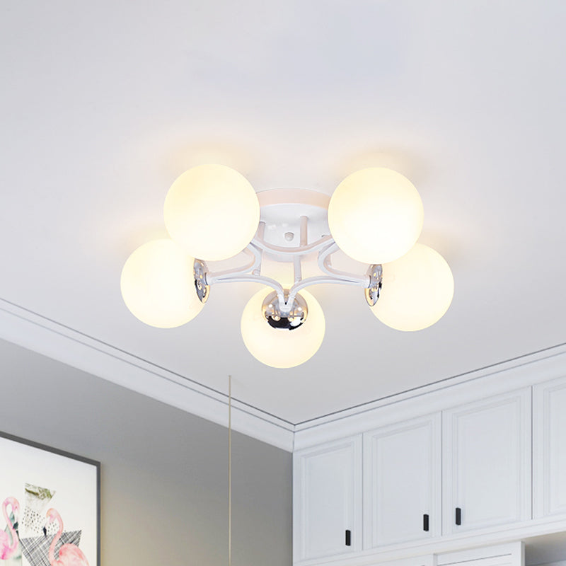 White/Black Globe Glass Shade Semi Flush Mount Light Fixture Nordic Metal 3/5/9 Lights Ceiling Flush Mount for Living Room 5 White Clearhalo 'Ceiling Lights' 'Close To Ceiling Lights' 'Close to ceiling' 'Semi-flushmount' Lighting' 150951