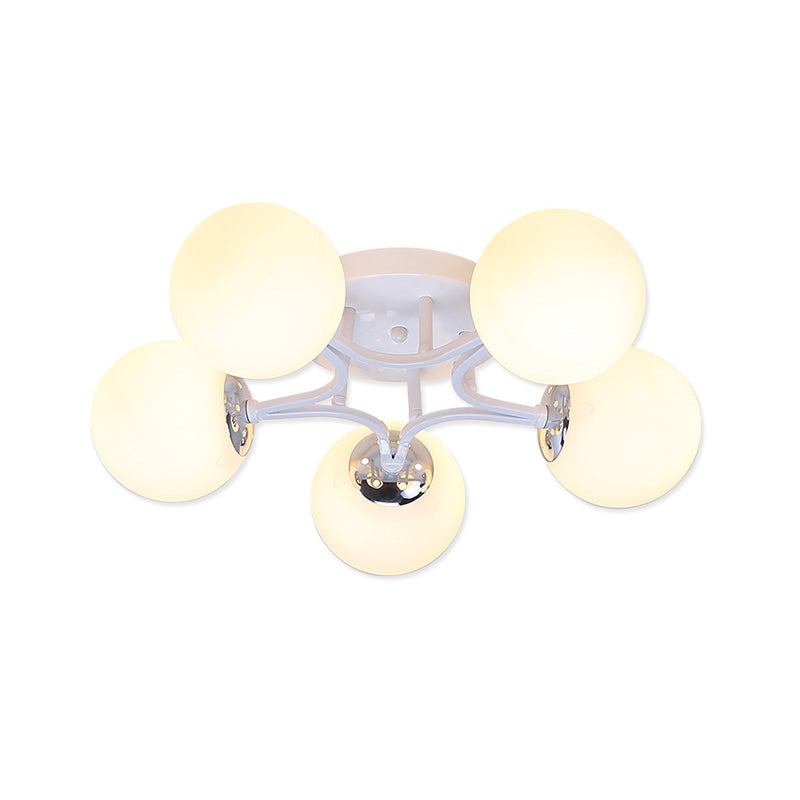 White/Black Globe Glass Shade Semi Flush Mount Light Fixture Nordic Metal 3/5/9 Lights Ceiling Flush Mount for Living Room Clearhalo 'Ceiling Lights' 'Close To Ceiling Lights' 'Close to ceiling' 'Semi-flushmount' Lighting' 150953