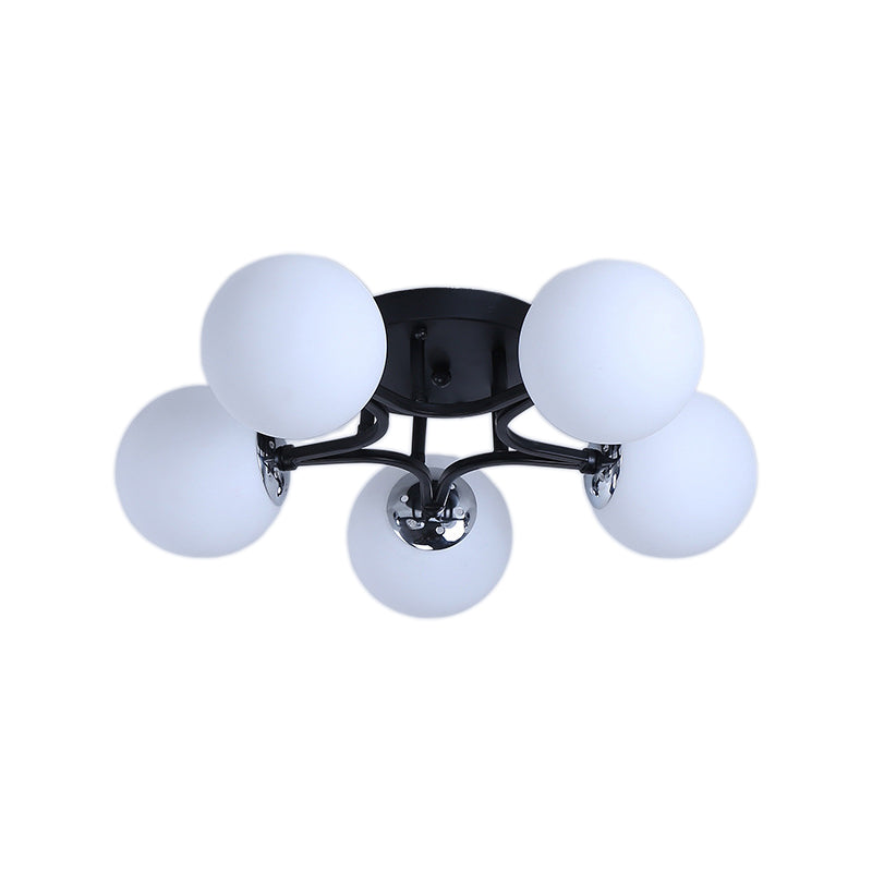 White/Black Globe Glass Shade Semi Flush Mount Light Fixture Nordic Metal 3/5/9 Lights Ceiling Flush Mount for Living Room Clearhalo 'Ceiling Lights' 'Close To Ceiling Lights' 'Close to ceiling' 'Semi-flushmount' Lighting' 150963