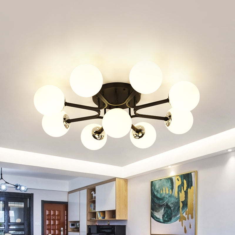 White/Black Globe Glass Shade Semi Flush Mount Light Fixture Nordic Metal 3/5/9 Lights Ceiling Flush Mount for Living Room 9 Black Clearhalo 'Ceiling Lights' 'Close To Ceiling Lights' 'Close to ceiling' 'Semi-flushmount' Lighting' 150965