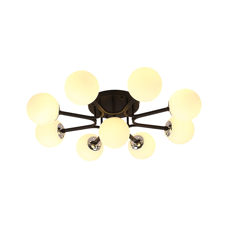 White/Black Globe Glass Shade Semi Flush Mount Light Fixture Nordic Metal 3/5/9 Lights Ceiling Flush Mount for Living Room Clearhalo 'Ceiling Lights' 'Close To Ceiling Lights' 'Close to ceiling' 'Semi-flushmount' Lighting' 150967
