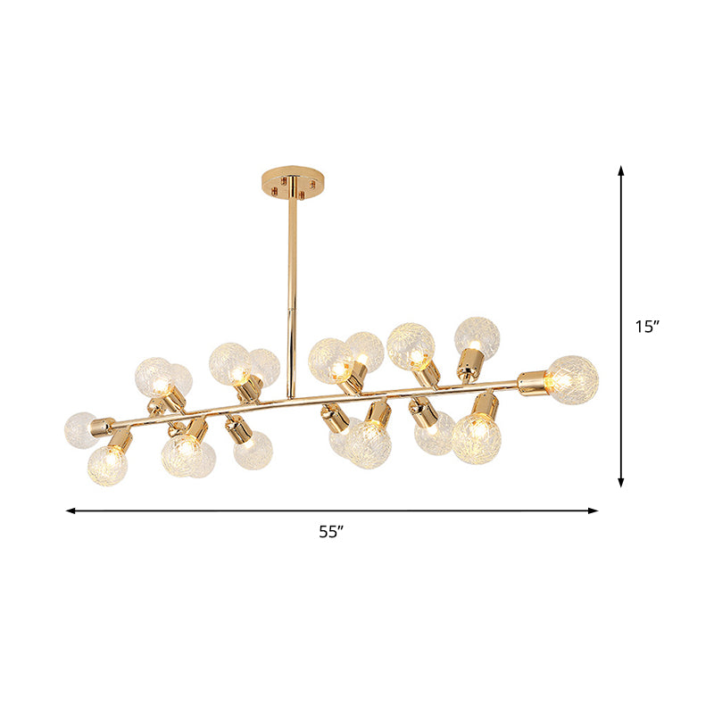 Postmodern Ball Island Pendant Lattice Glass 18-Head Kitchen Ceiling Light in Gold Clearhalo 'Ceiling Lights' 'Chandeliers' 'Glass shade' 'Glass' 'Island Lights' Lighting' 151028