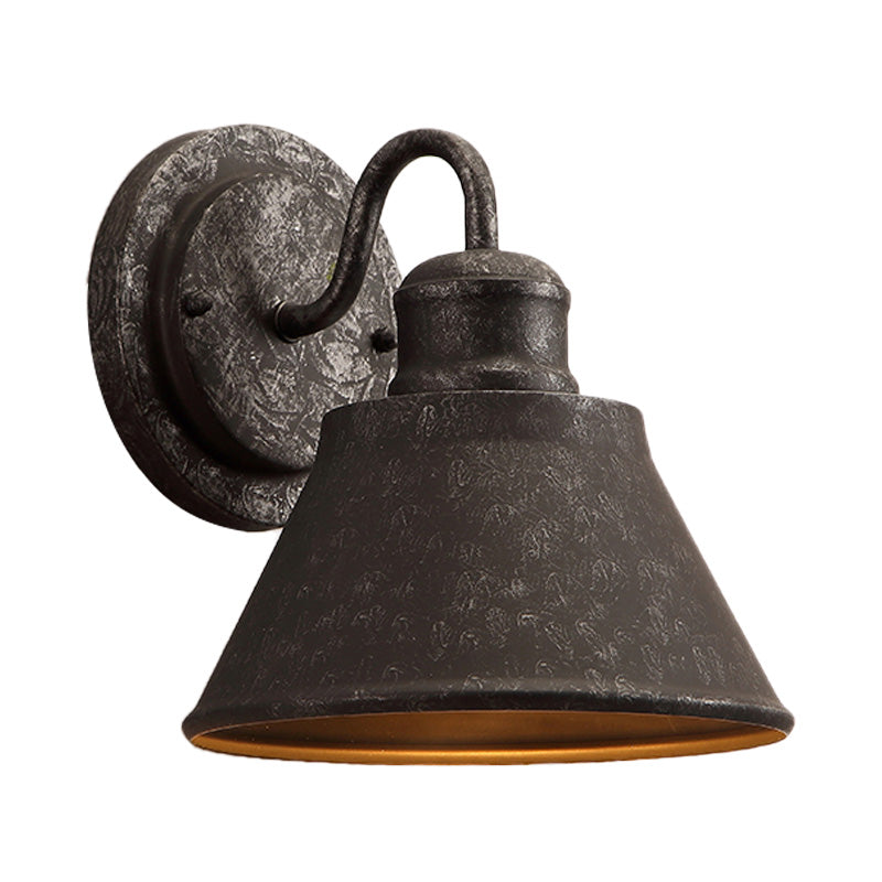 Metal Antique Black Sconce Light Drum/Trumpet Shade 1-Light Retro Rustic Wall Lamp Fixture Clearhalo 'Art deco wall lights' 'Cast Iron' 'Glass' 'Industrial wall lights' 'Industrial' 'Middle century wall lights' 'Modern' 'Rustic wall lights' 'Tiffany' 'Traditional wall lights' 'Wall Lamps & Sconces' 'Wall Lights' Lighting' 151042