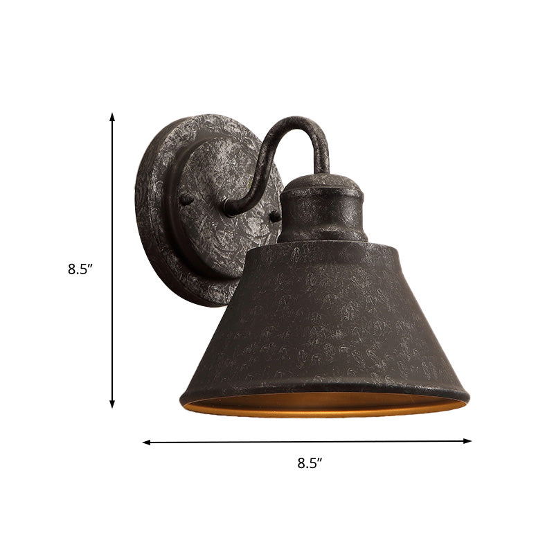 Metal Antique Black Sconce Light Drum/Trumpet Shade 1-Light Retro Rustic Wall Lamp Fixture Clearhalo 'Art deco wall lights' 'Cast Iron' 'Glass' 'Industrial wall lights' 'Industrial' 'Middle century wall lights' 'Modern' 'Rustic wall lights' 'Tiffany' 'Traditional wall lights' 'Wall Lamps & Sconces' 'Wall Lights' Lighting' 151043