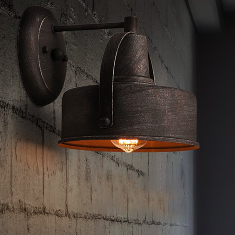 Metal Antique Black Sconce Light Drum/Trumpet Shade 1-Light Retro Rustic Wall Lamp Fixture Clearhalo 'Art deco wall lights' 'Cast Iron' 'Glass' 'Industrial wall lights' 'Industrial' 'Middle century wall lights' 'Modern' 'Rustic wall lights' 'Tiffany' 'Traditional wall lights' 'Wall Lamps & Sconces' 'Wall Lights' Lighting' 151045