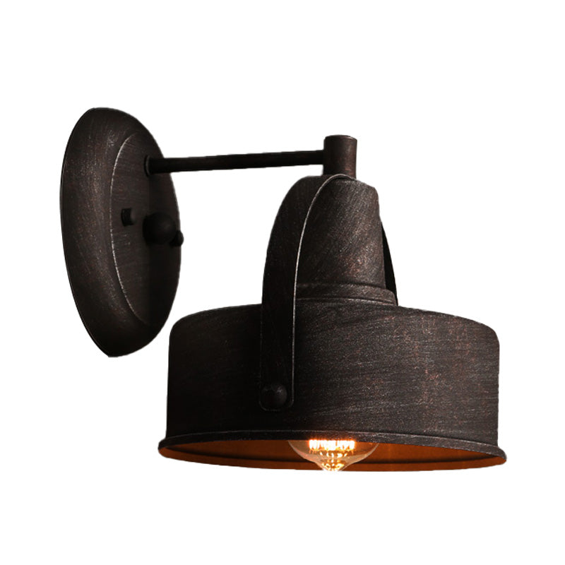 Metal Antique Black Sconce Light Drum/Trumpet Shade 1-Light Retro Rustic Wall Lamp Fixture Clearhalo 'Art deco wall lights' 'Cast Iron' 'Glass' 'Industrial wall lights' 'Industrial' 'Middle century wall lights' 'Modern' 'Rustic wall lights' 'Tiffany' 'Traditional wall lights' 'Wall Lamps & Sconces' 'Wall Lights' Lighting' 151046