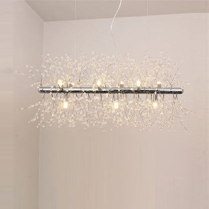 Crystal Flower Island Pendant Modern 9/12-Head Chrome/Gold Ceiling Lamp for Kitchen 9 Chrome Clearhalo 'Ceiling Lights' 'Island Lights' Lighting' 151068