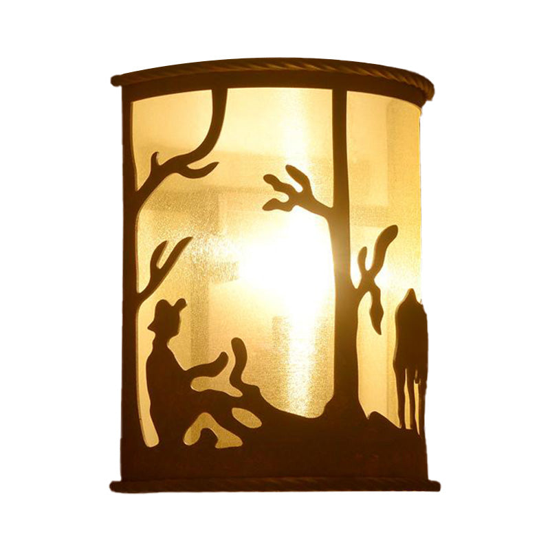 Rust One Light Sconce Light Retro Metal Half Cylinder Lighting Fixture with Tree/Elk Pattern Clearhalo 'Art deco wall lights' 'Cast Iron' 'Glass' 'Industrial wall lights' 'Industrial' 'Middle century wall lights' 'Modern' 'Rustic wall lights' 'Tiffany' 'Traditional wall lights' 'Wall Lamps & Sconces' 'Wall Lights' Lighting' 151103