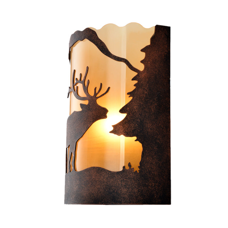 Rust One Light Sconce Light Retro Metal Half Cylinder Lighting Fixture with Tree/Elk Pattern Clearhalo 'Art deco wall lights' 'Cast Iron' 'Glass' 'Industrial wall lights' 'Industrial' 'Middle century wall lights' 'Modern' 'Rustic wall lights' 'Tiffany' 'Traditional wall lights' 'Wall Lamps & Sconces' 'Wall Lights' Lighting' 151107