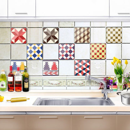 Scotland Plaid Wallpaper Panel Kitchen Geometric Wall Art, 8' L x 8" W, Easy Peel off Red-Yellow-Blue Clearhalo 'Wall Decor' 'Wallpaper' 1511884