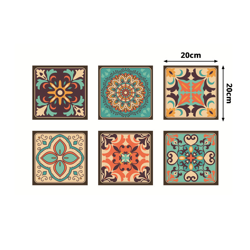 Ethnic Fleur De Lis Wallpaper Panels for Living Room, Orange-Green, 8' L x 8" W, Stick On Clearhalo 'Wall Decor' 'Wallpaper' 1511990