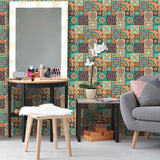 PVC Peel off Wallpapers Bohemian Mandala Patterned Wall Decor in Orange and Green Clearhalo 'Wall Decor' 'Wallpaper' 1512011