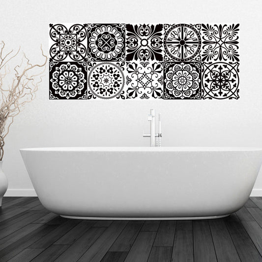 Black-White Mandala Wallpaper Panel Mosaic Tiles Boho Self Adhesive Wall Covering Clearhalo 'Wall Decor' 'Wallpaper' 1512015