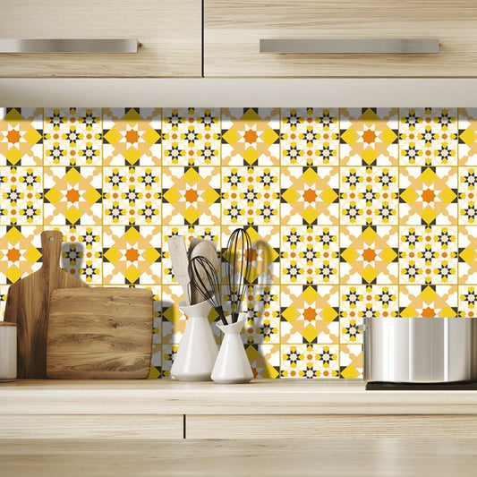 Boho Trellis Sunflower Wallpapers Yellow Self Sticking Wall Art for Bathroom (36 Pcs) Clearhalo 'Wall Decor' 'Wallpaper' 1512020