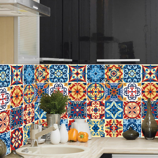 Orange-Blue Boho Wallpaper Panels 15.5-sq ft Flowers Wall Decor for Kitchen, Pick Up Sticks Clearhalo 'Wall Decor' 'Wallpaper' 1512044