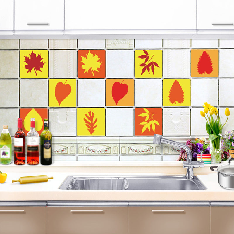 Rustic Botanix Leaf Wallpaper Panels Red-Yellow Easy Peel off Wall Decor for Kitchen Red-Yellow Clearhalo 'Country wall decor' 'Rustic' 'Wallpaper' Wall Decor' 1512057