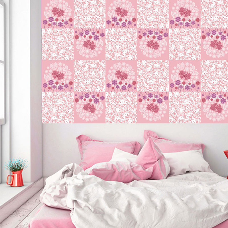 Pink Butterfly Wallpaper Panel Set Self-Stick Country Style Bedroom Wall Decoration Pink Clearhalo 'Country wall decor' 'Rustic' 'Wallpaper' Wall Decor' 1512062