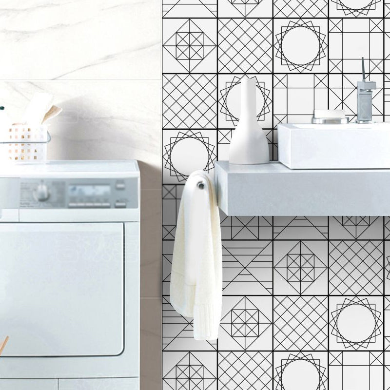 Stick On Geometry Wallpaper Panel Set 5.2-sq ft Contemporary Wall Decor for Bathroom Black-White Clearhalo 'Modern wall decor' 'Modern' 'Wallpaper' Wall Decor' 1512127