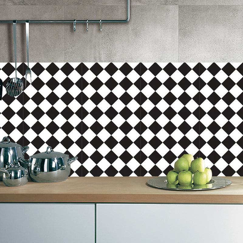 Black-White Modern Wallpaper Panels 4.4-sq ft Diagonal Checkered Pattern Wall Art, Self Adhesive Black-White Clearhalo 'Modern wall decor' 'Modern' 'Wallpaper' Wall Decor' 1512175