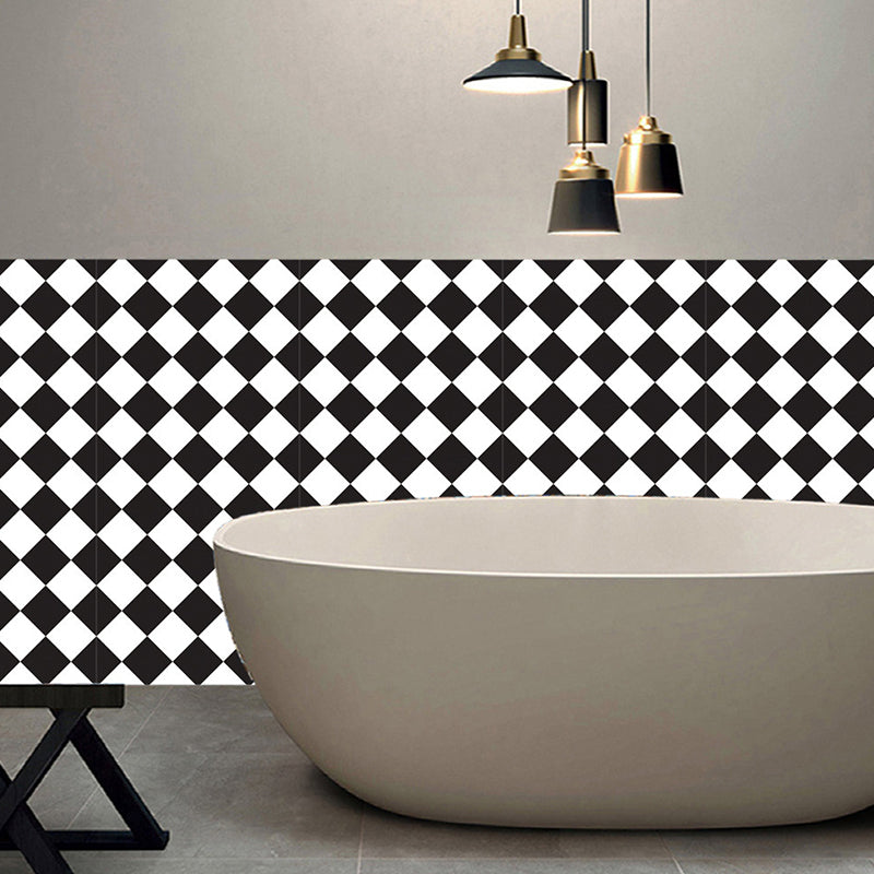 Black-White Modern Wallpaper Panels 4.4-sq ft Diagonal Checkered Pattern Wall Art, Self Adhesive Clearhalo 'Modern wall decor' 'Modern' 'Wallpaper' Wall Decor' 1512176