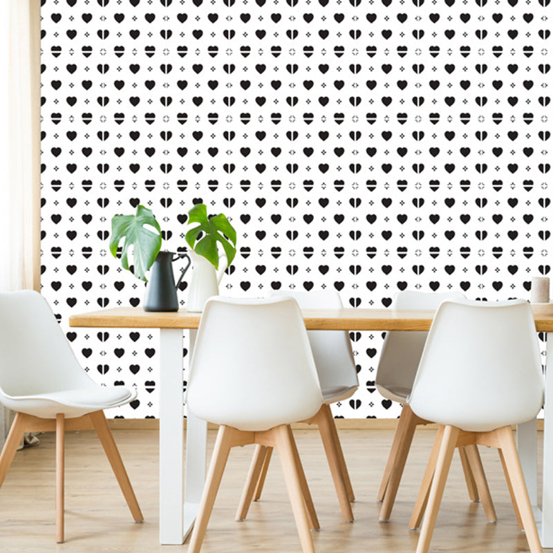 Black-White Loving Heart Wallpapers Self Sticking Modern Living Room Wall Decor (12 Pcs) Clearhalo 'Wall Decor' 'Wallpaper' 1512181