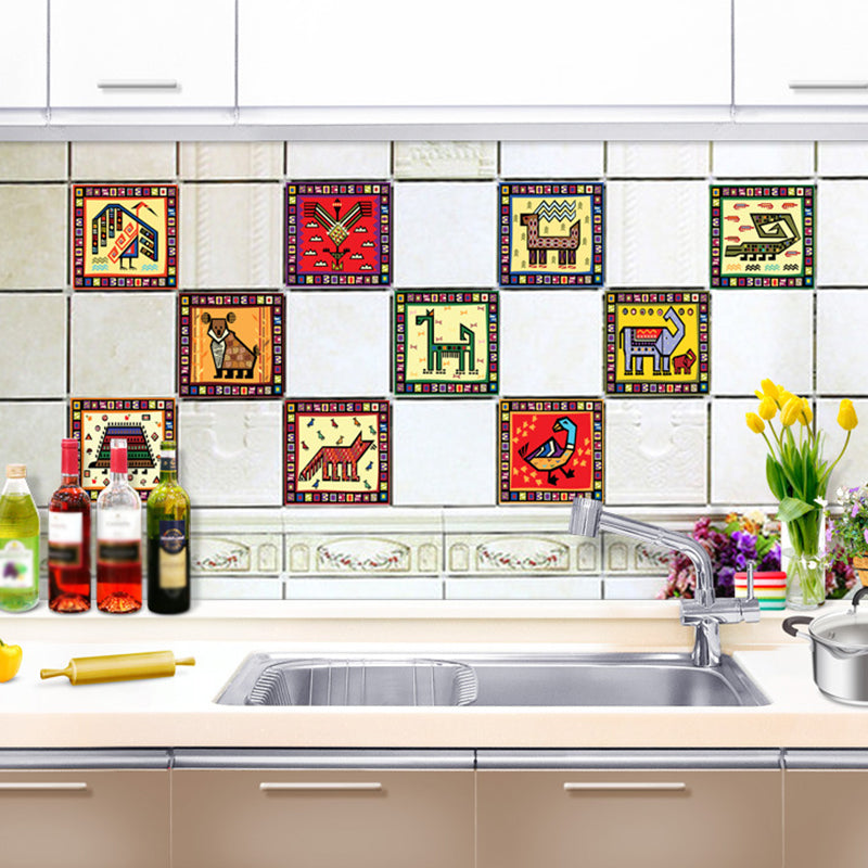 Kids Tribal Pattern Animal Wallpapers Red-Yellow-Green Stick On Wall Art for Baby Room Red-Yellow-Green A Clearhalo 'Wall Decor' 'Wallpaper' 1512195