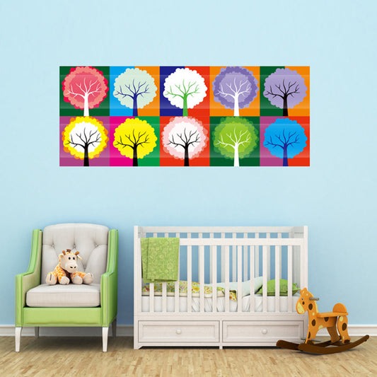 Childrens Art Trees Wallpaper Panel Red-Yellow-Blue-Green Stick On Wall Decor for Bedroom Clearhalo 'Wall Decor' 'Wallpaper' 1512228